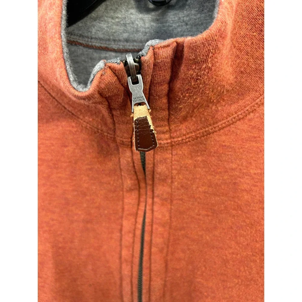 Banana‎ Republic Mens Quarter Zip Pullover Sweater Rust Orange Heathered Large